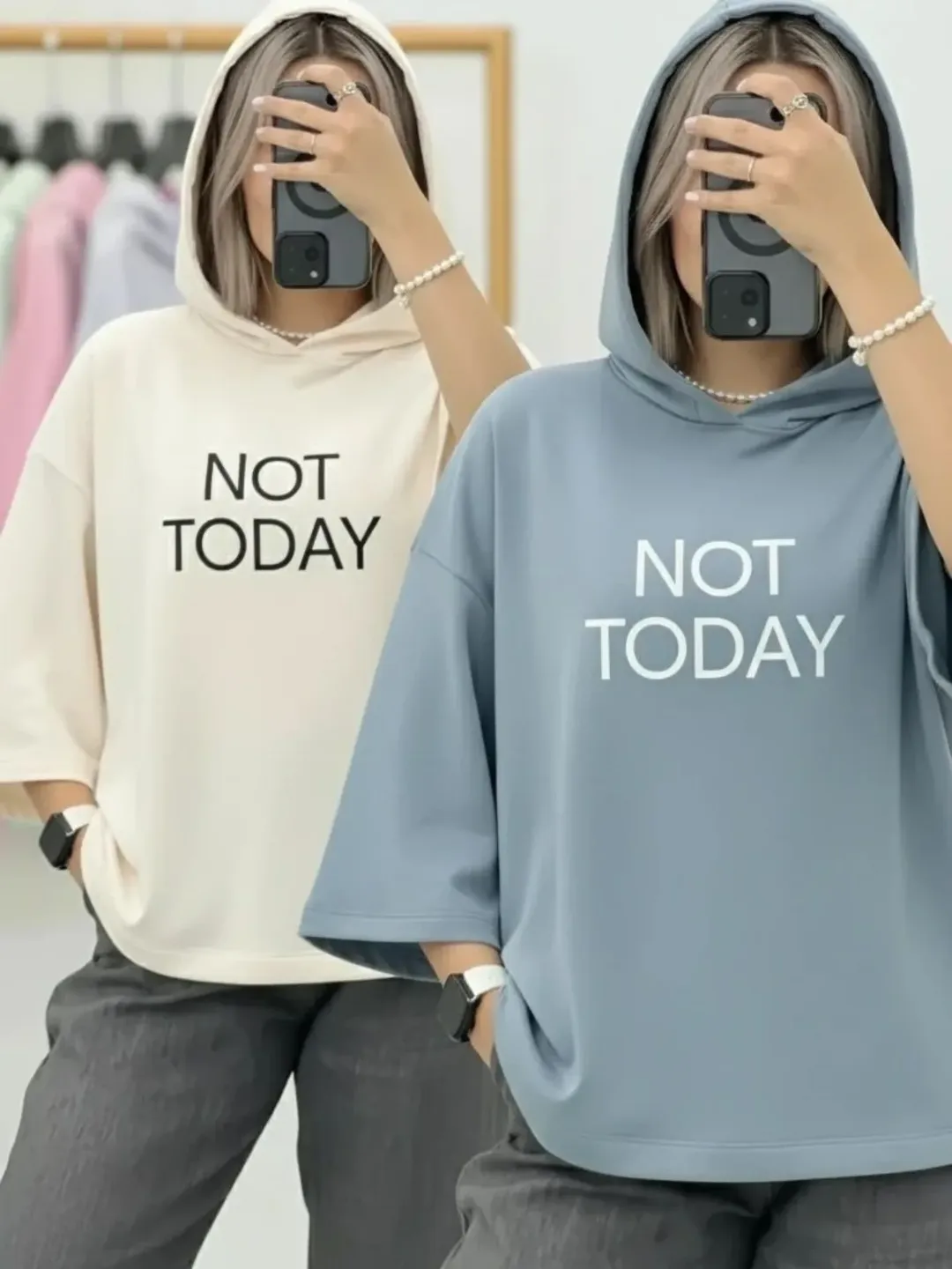 تیشرت باکسی کلاه دار NOT TODAY | فروشگاه الاستایل